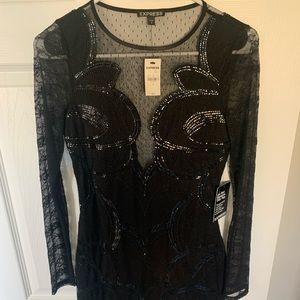 Express black lace beaded dress